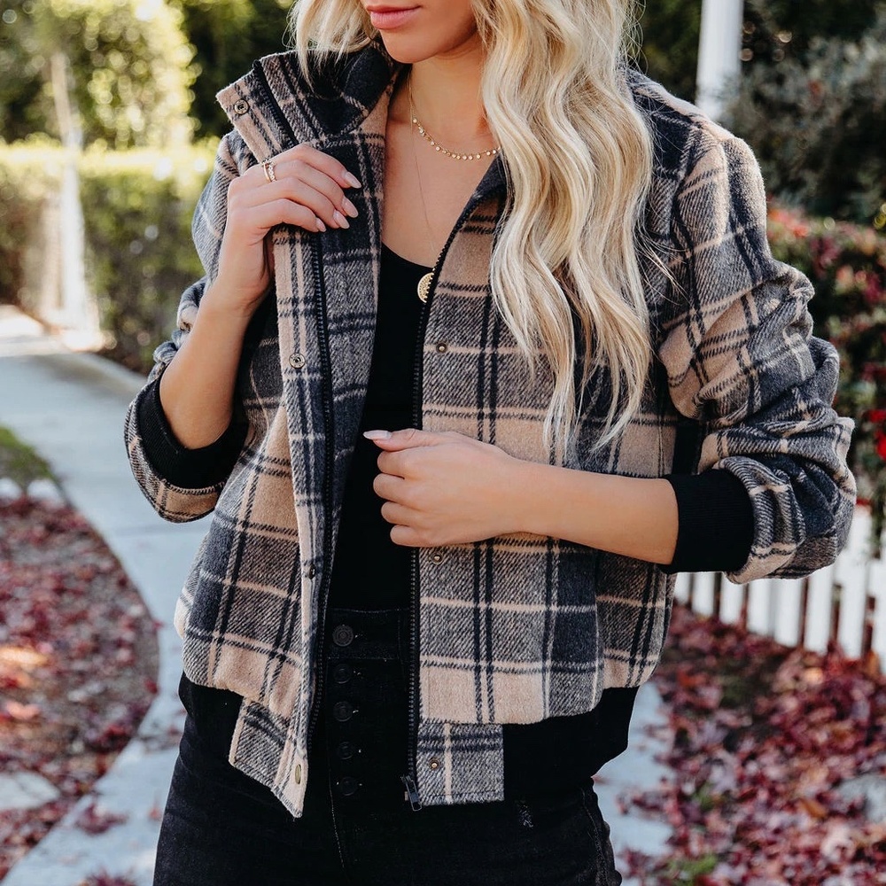 VICI Francene Plaid Bomber Jacket - Tan - NWOT